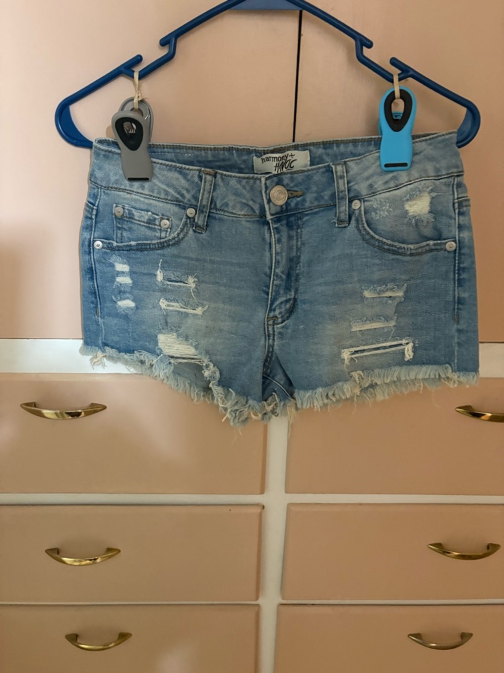 Harmony + Havoc Light Wash Distressed Denim Cutoff Shorts